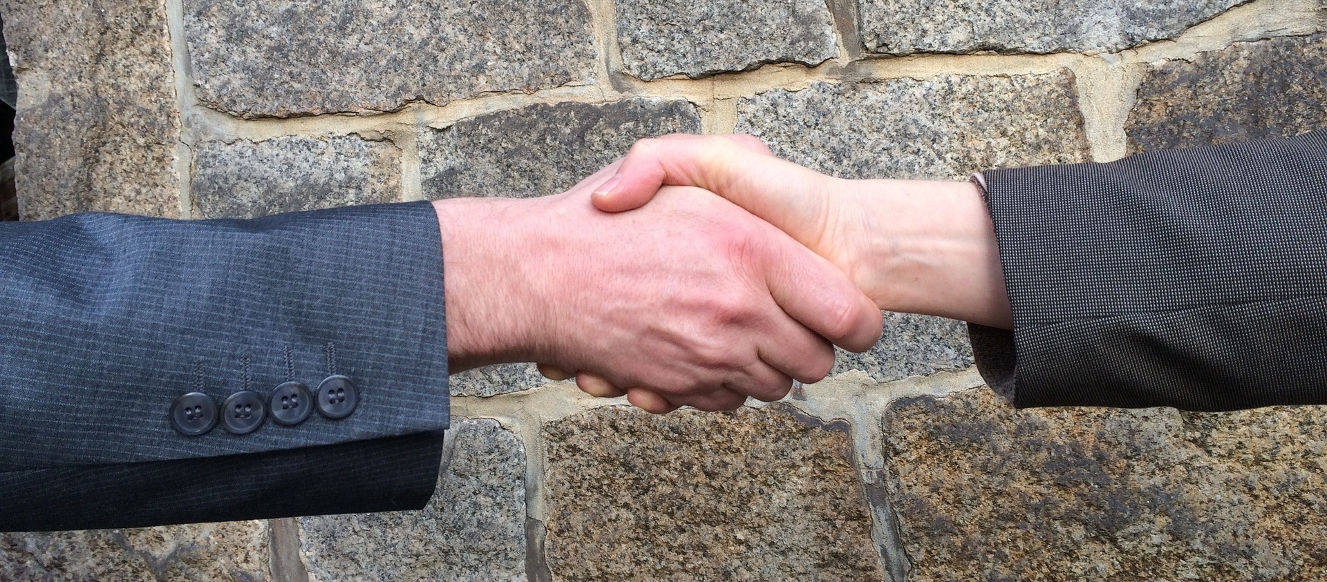 Two people shaking hands, only the arms are visible